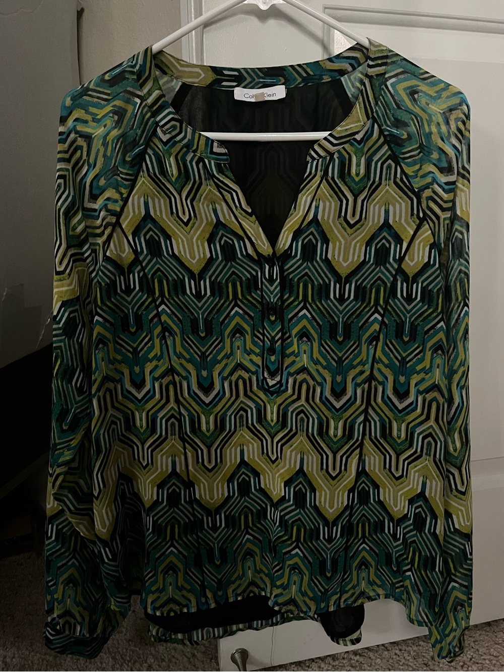 Calvin Klein Green Patterned Geometric Blouse